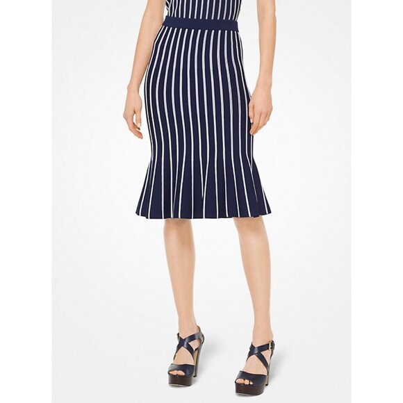 Michael Kors Womens Vertical Striped Trumpet Skirt Blue White Stretch size XXS - Picture 1 of 12